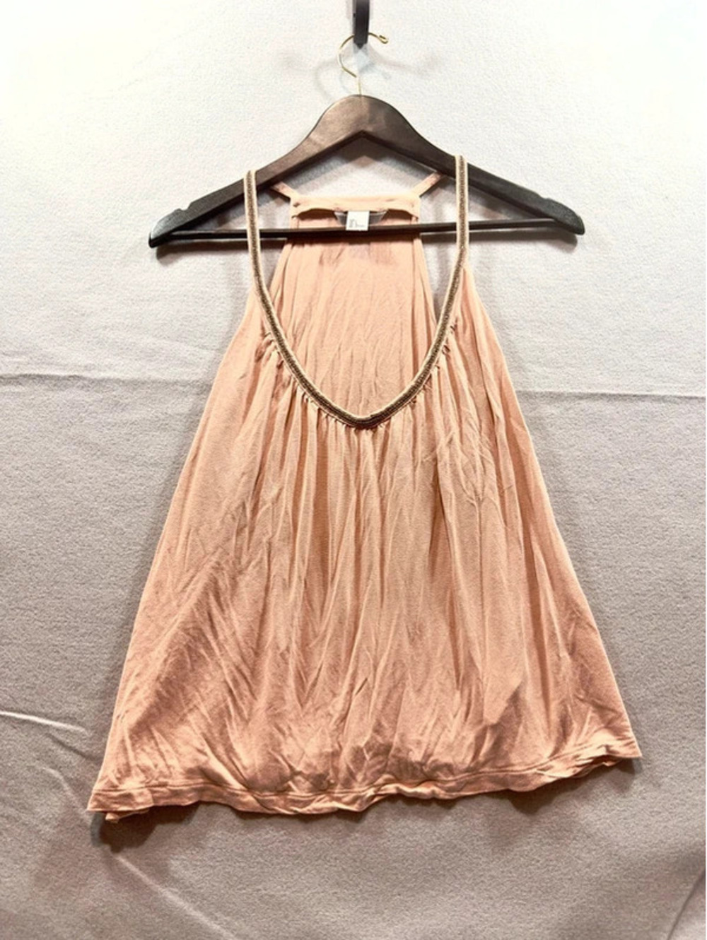Blush Peach Sleeveless Embellished Flowy Tank Top G00115